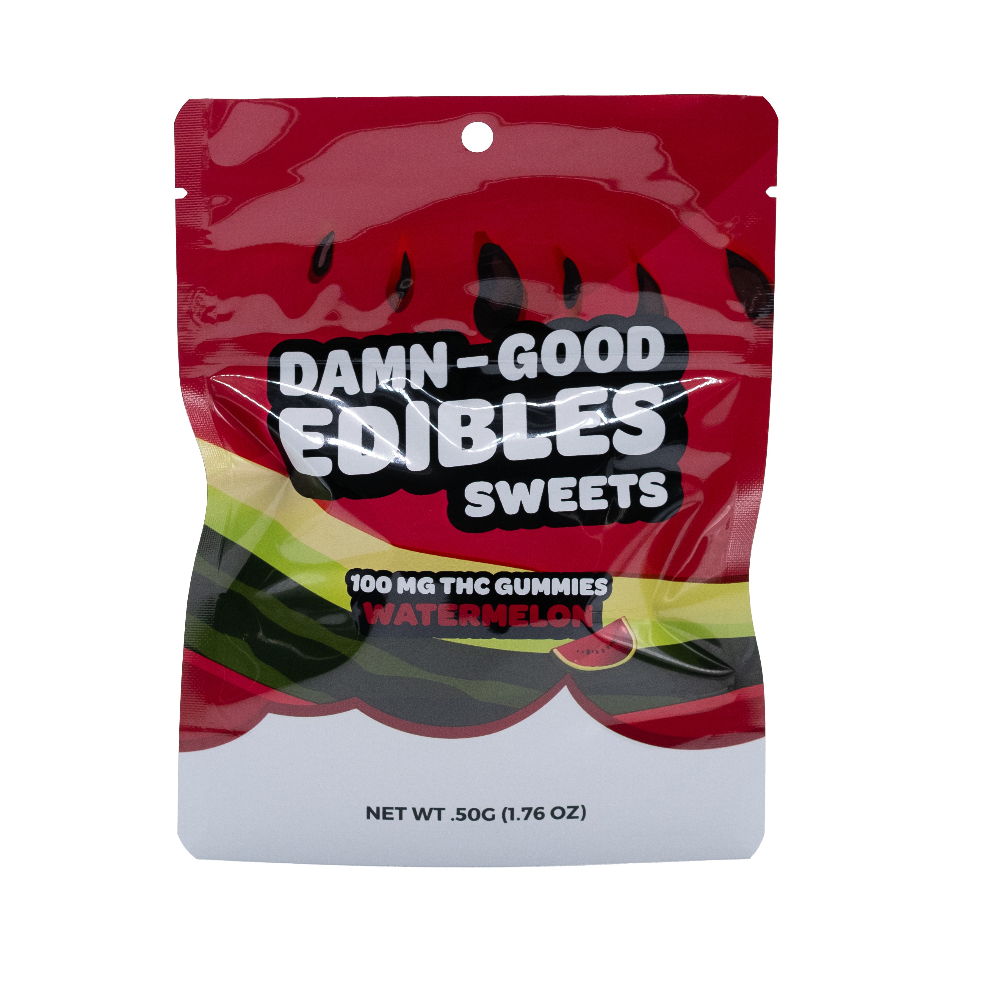 Photograph of product: Damn Good Edibles Sweet Gummies 100 MG Watermelon 10pk