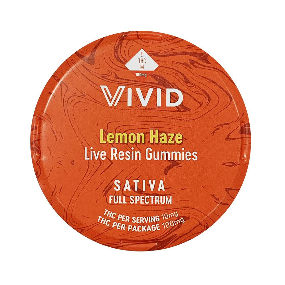 Photograph of product: Vivid Gummies - Lemon Haze Live Resin - 100mg TH-oui 10pcs.