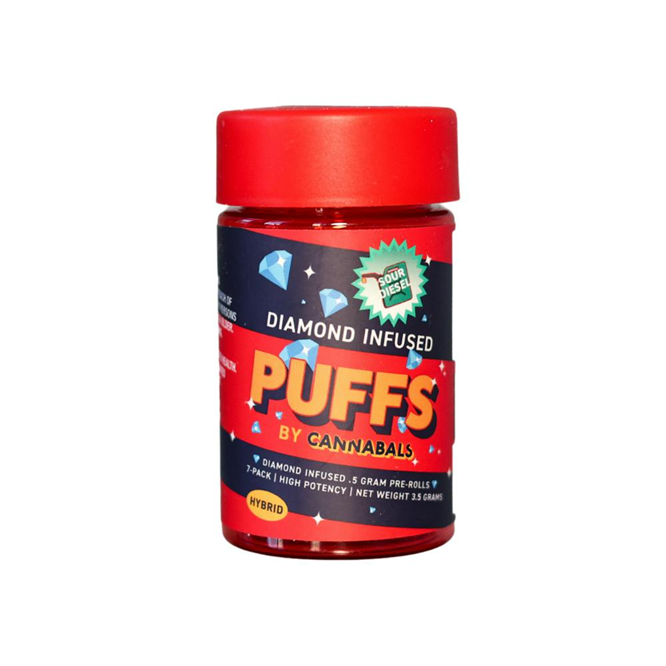 Photograph of product: Cannabals Puffs | Sour Diesel | Diamond Infused Pre-Rolls 7x0.5g