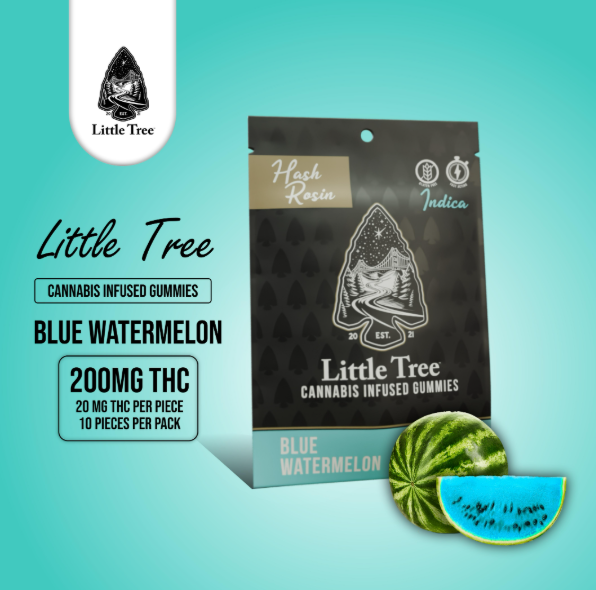 Photograph of product: Blue Watermelon | 20mg x 10pk | au chocolat Rosin Infused | Little Tree