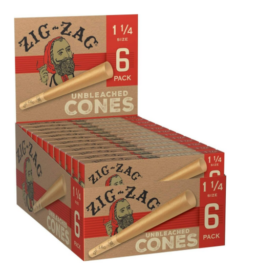 Photograph of product: Zig Zag: Unbleached 6pk Cones | 1 1/4