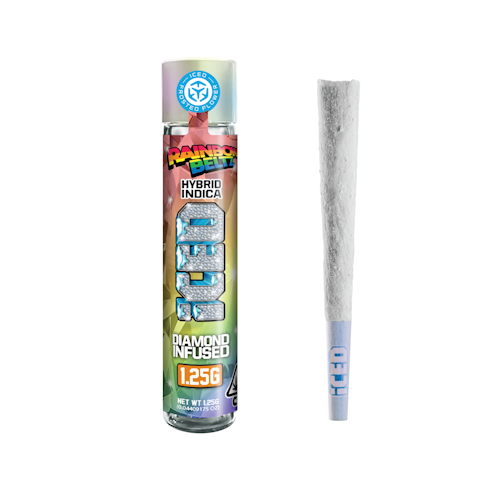 Photograph of product: 1.25g Rainbow Beltz (Oui'd Hybrid) Diamond Infused Pre-roll TH-oui:45% $20 or 2/$30