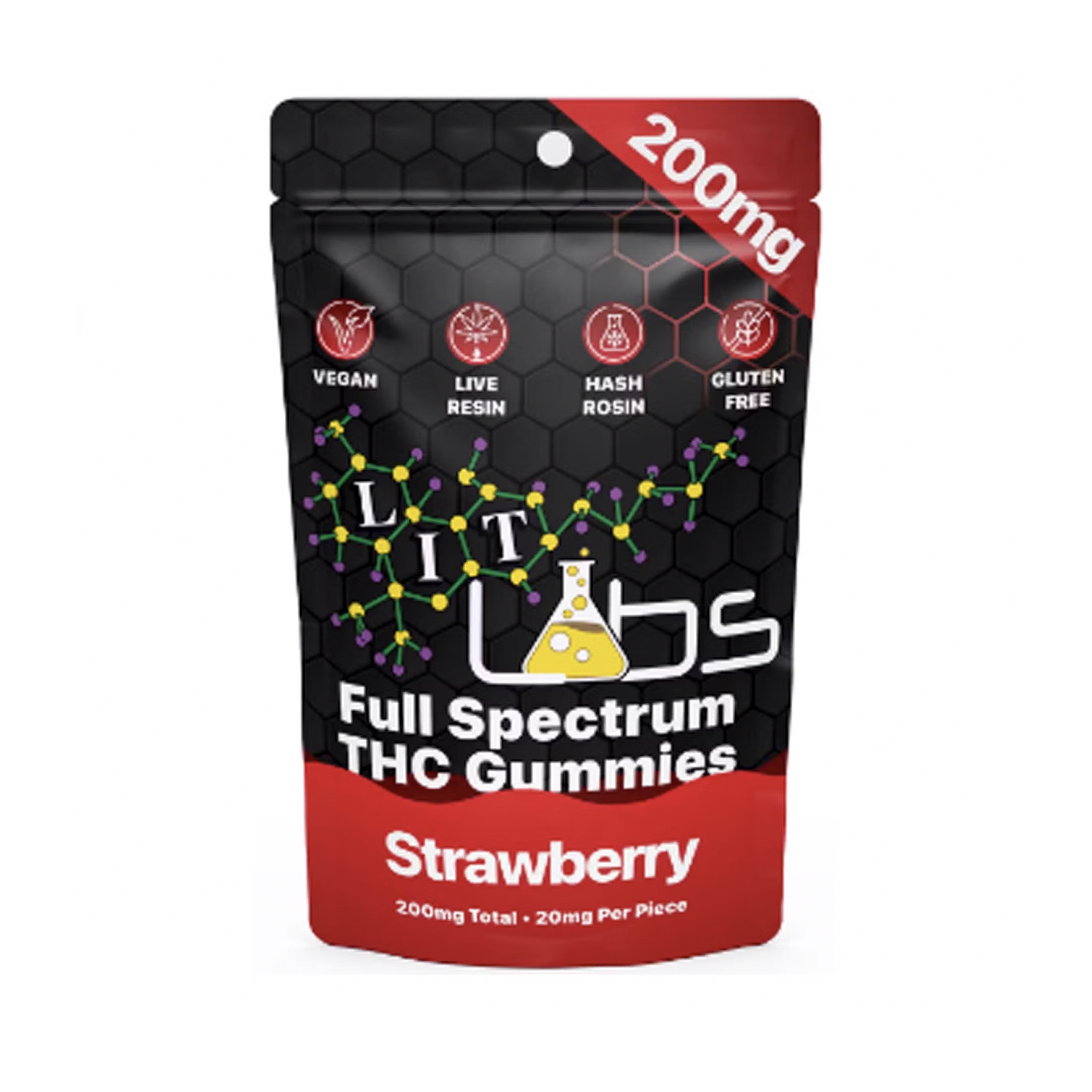 Photograph of product: Lit Labs Strawberry Full Spectrum Gummies 200mg Rec