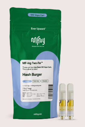 Photograph of Product: Hash Burger | 1g | Live Resin Vape Cartridge | 2 Pack each | Indica | MFNY