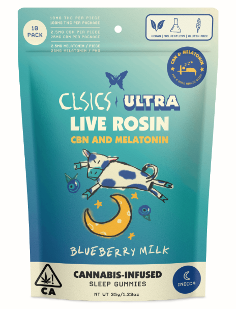 Photograph of product: Clsics Rosin Gummies 100mg Blueberry Milk