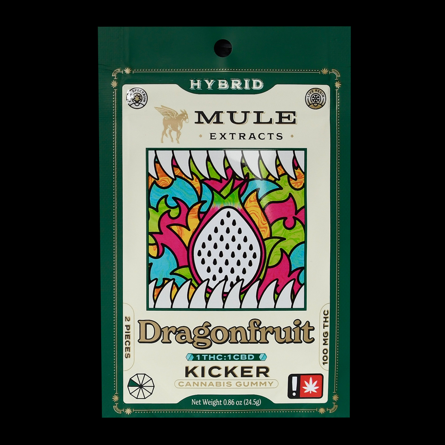 Photograph of product: 100mg 2-Piece Dragon Fruit 1:1 TH-oui:CBD Kicker (Hybrid)