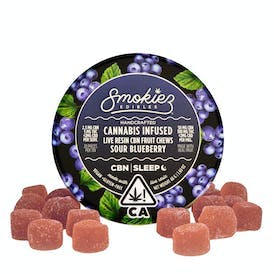 Photograph of product: Sour Blueberry 2:1 CBN | 100mg Live Resin Gummies - 