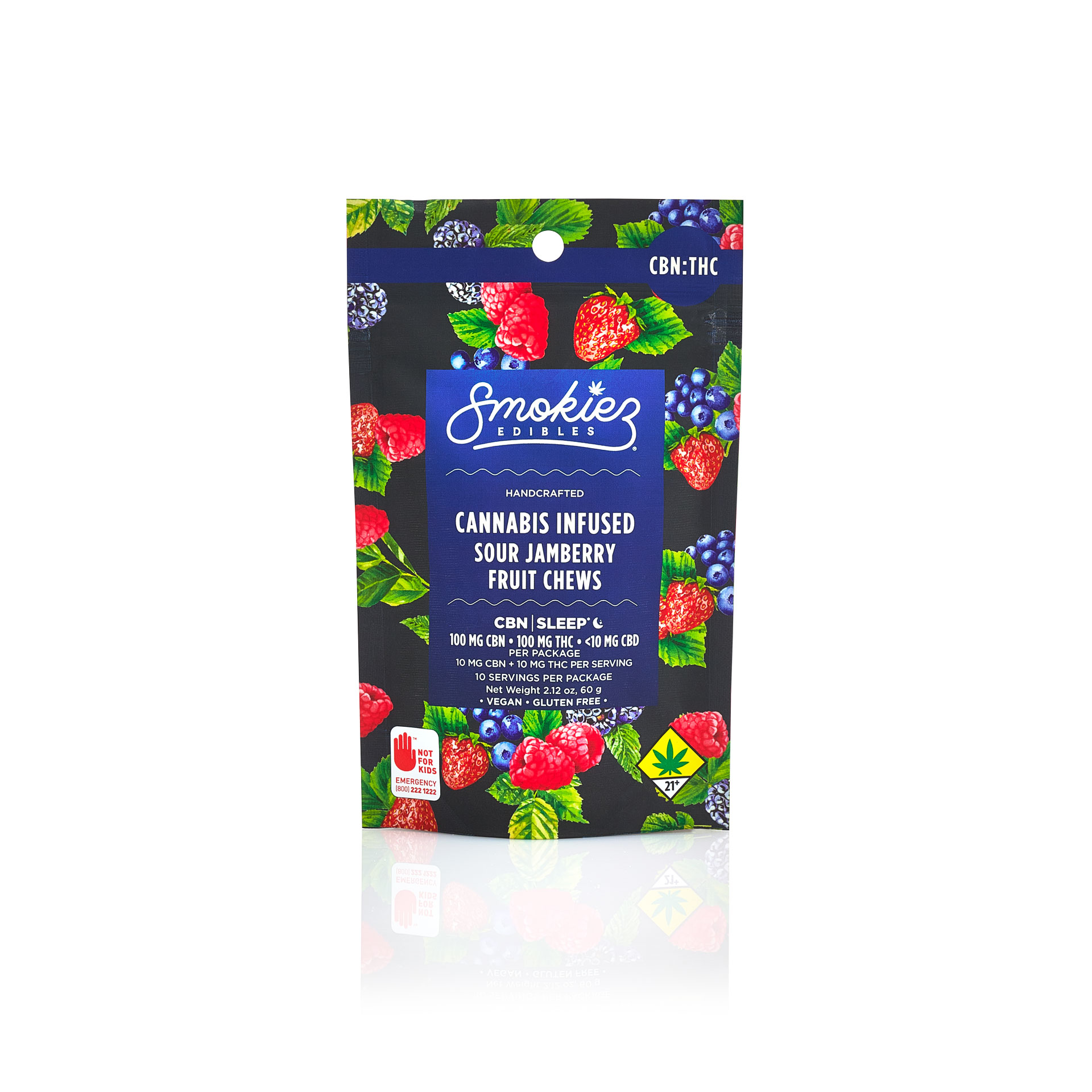 Photograph of Product: CBN:THC 1:1 Sour Jamberry 100mg CBN:100mg THC Fruit Chews