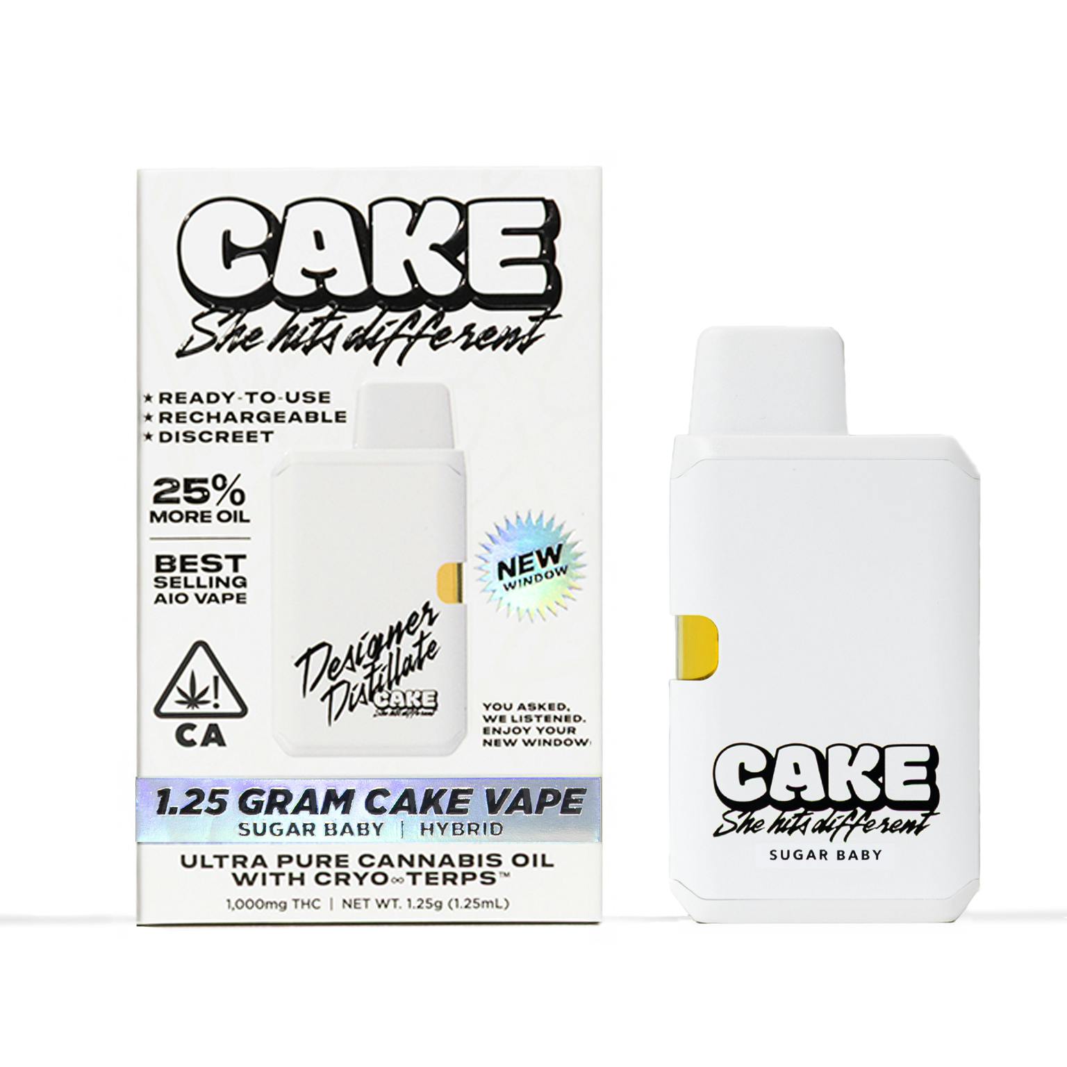 Photograph of product: CAKE: SUGAR BABY 1.25G DESIGNER DISTILLATE ALL-IN-ONE POD