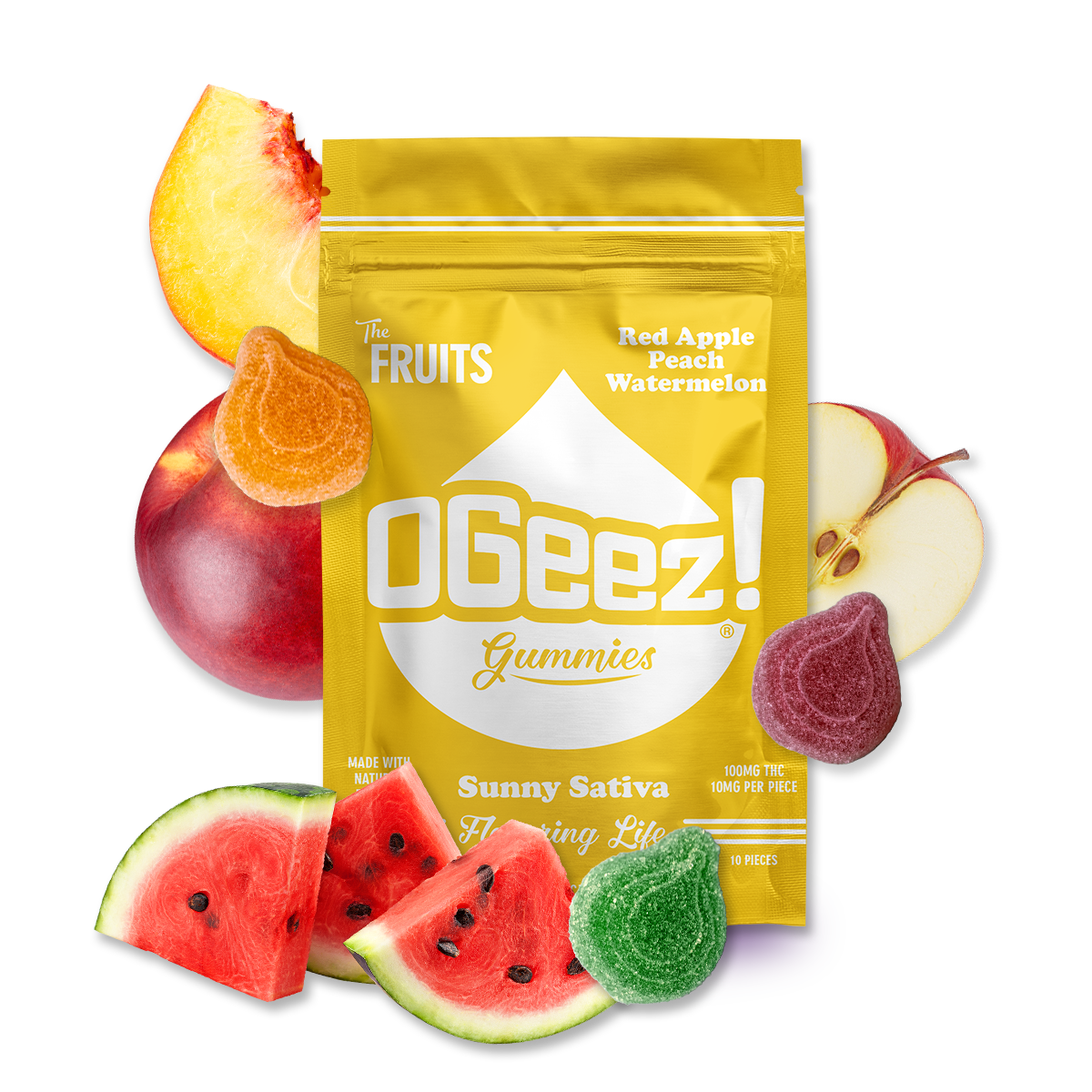 Photograph of product: OGeez | The Fruits, Sunny Oui'd (S) Gummies | 10 Pack (100mg)