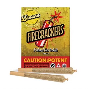 Photograph of product: Banana Candy - Firecrackers | 5-Pack Infused Pre-Rolls | 3.5g