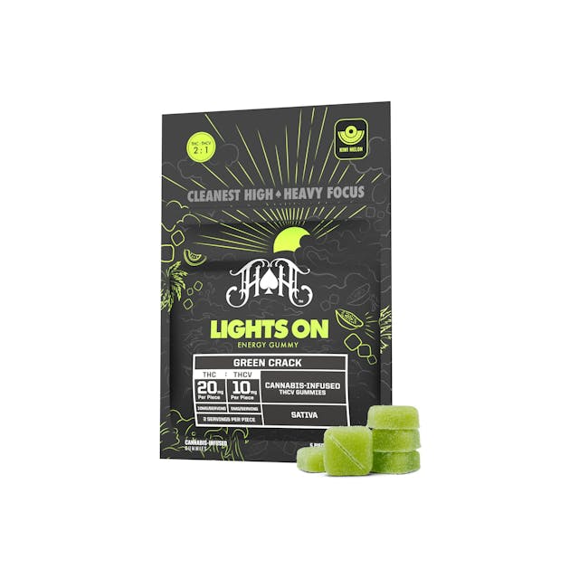 Photograph of product: Green Crack | Lights On 50mg TH-ouiV | 100mg TH-oui Gummy