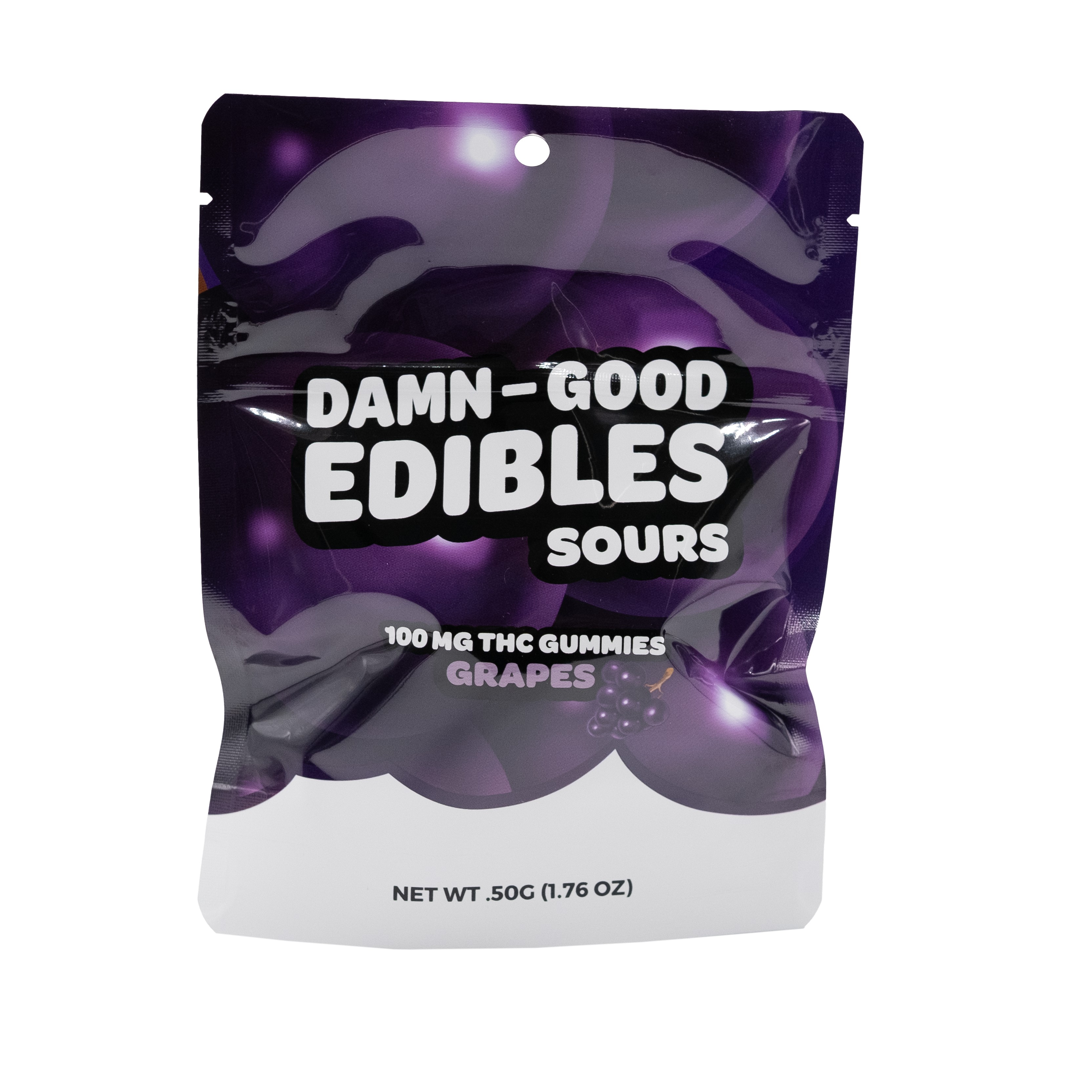 Photograph of product: Damn Good Edibles Sour Gummies 100 MG Grapes 10pk