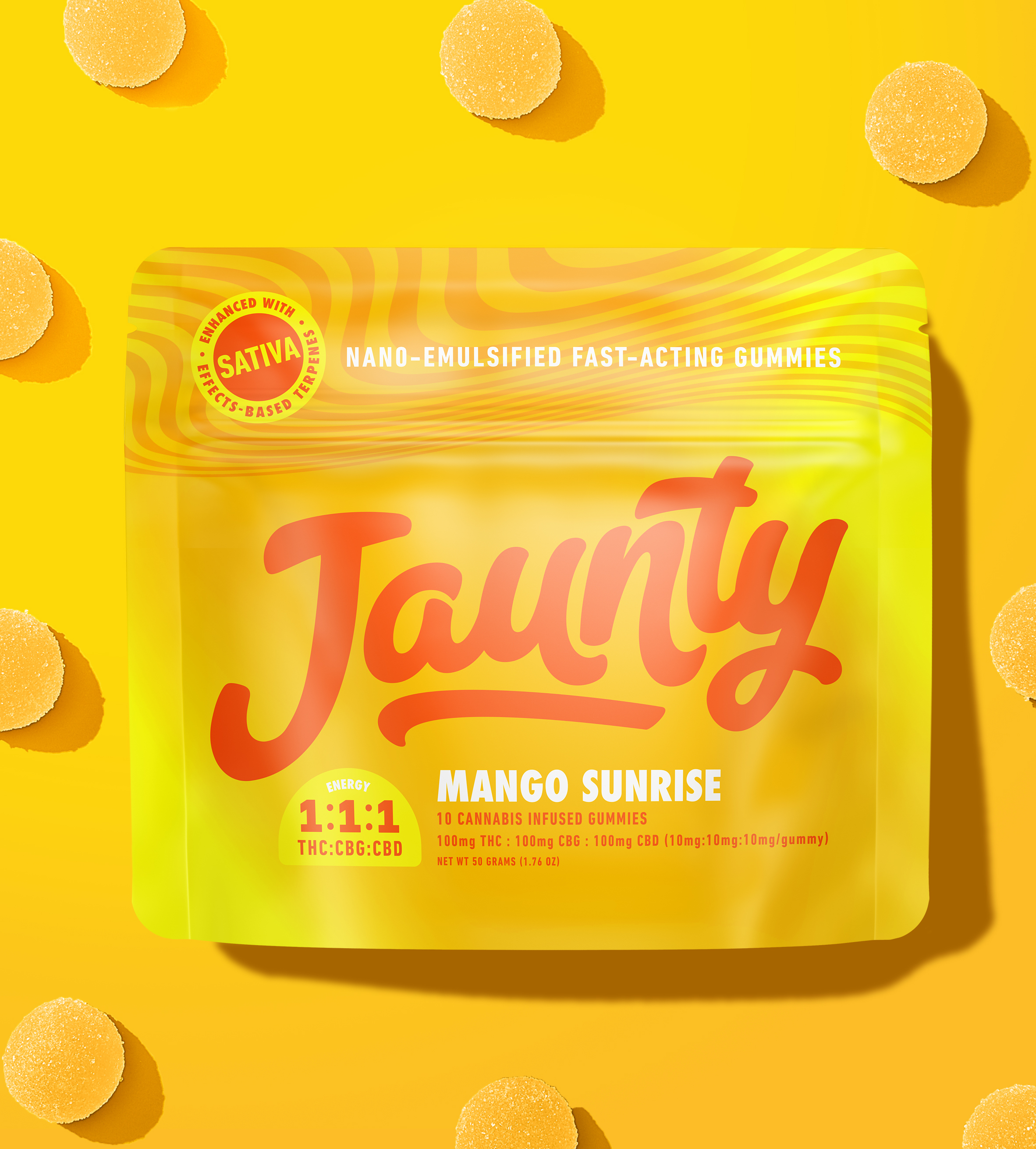 Photograph of product: 10-Pack Gummies 100mg - Mango Sunrise [1:1:1 TH-oui:CBG:CBD]