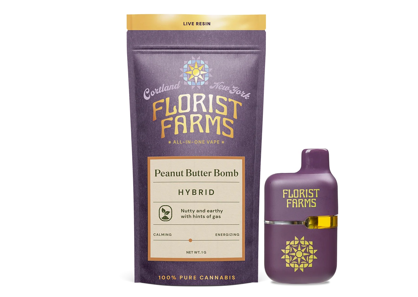 Photograph of product: Florist Farms | Peanut Butter Bomb | Live Resin AIO Disposable | 1g