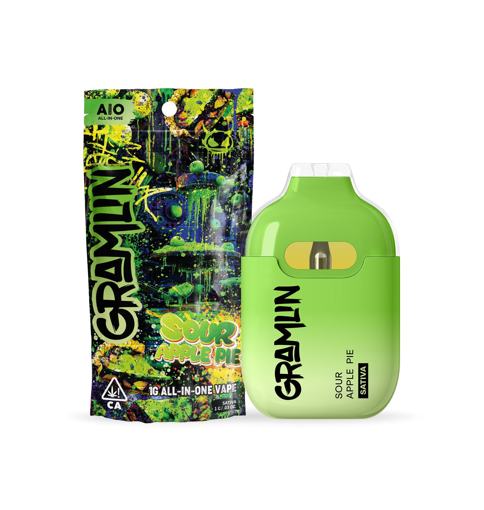 Photograph of product: GRAMLIN ALL-IN-ONE VAPE - SOUR APPLE PIE 1G