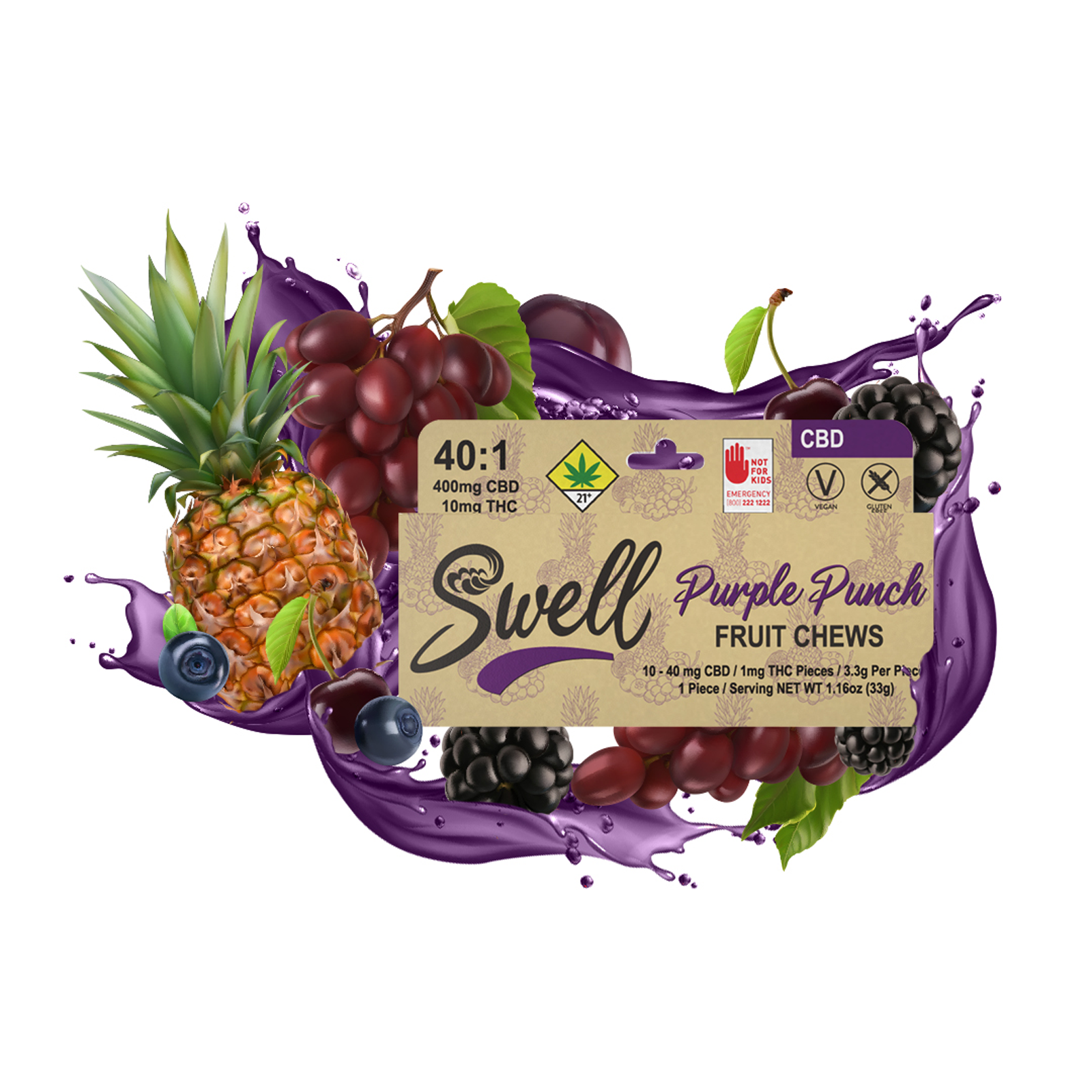 Photograph of product: Purple Punch 40:1 Fruit Chews | 10-pack