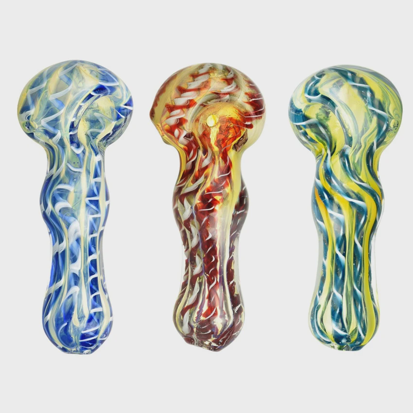 Photograph of product: Fumed Latticino Glass Spoon Pipe | 3.75" |