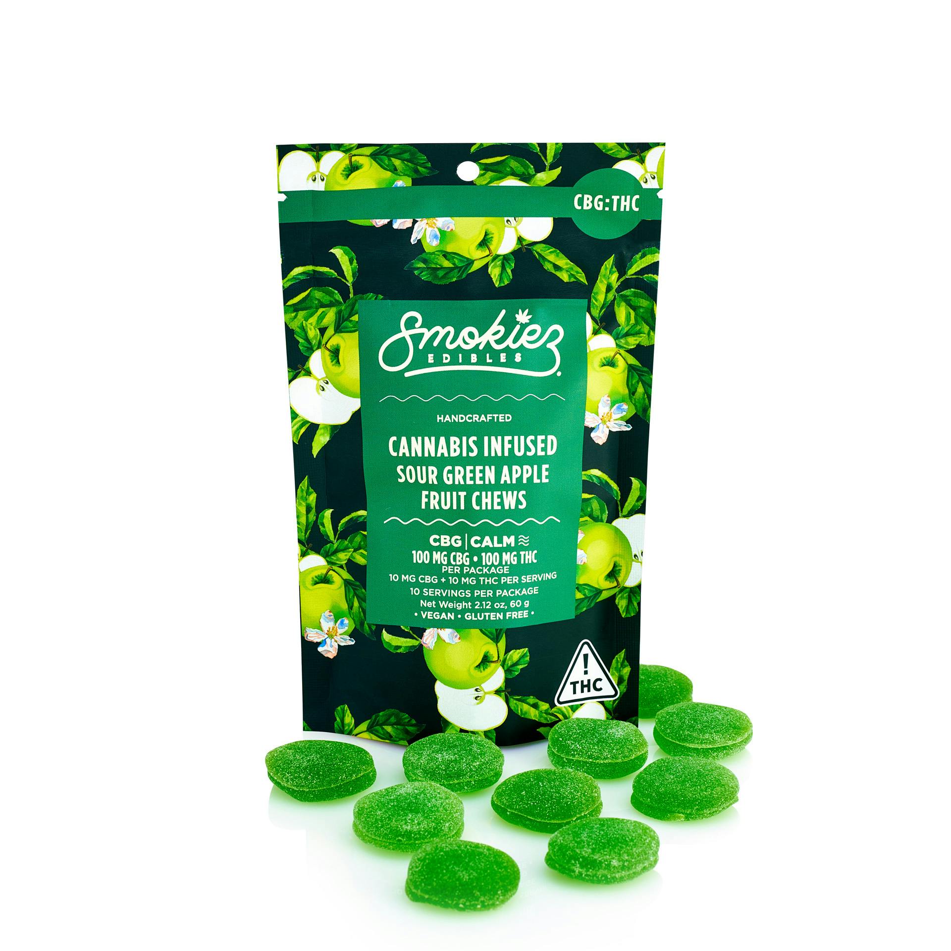Photograph of product: Gummy - 1pc Smokiez 100mg - Sour Green Apple 1:1 TH-oui/CBG (M)