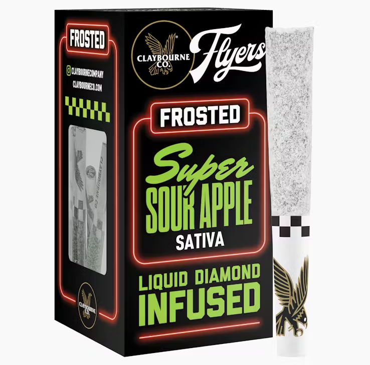Photograph of product: Claybourne Co Flyers Frosted Super Sour Apple Oui'd Infused Preroll 5pk 2.5g