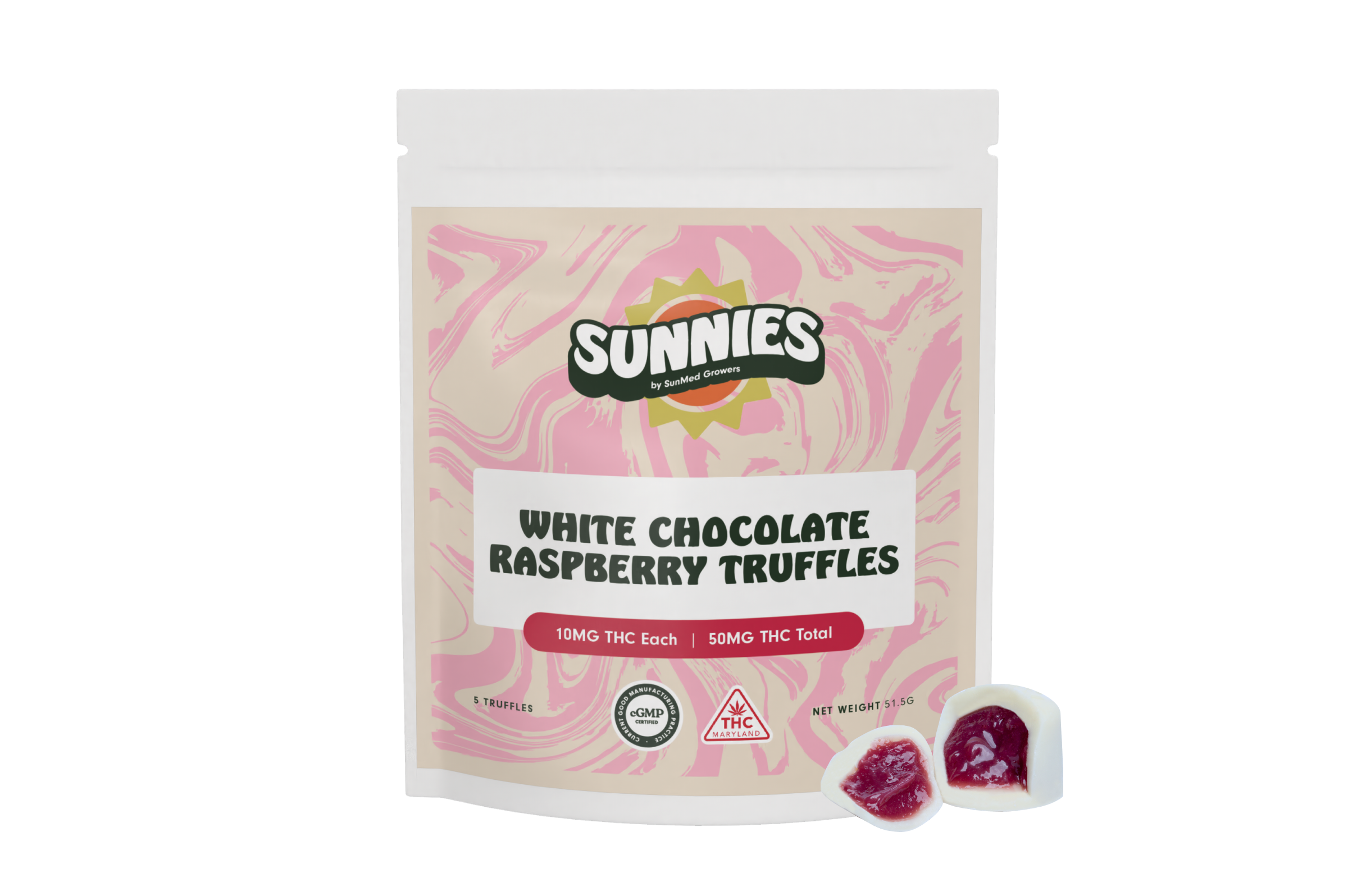 Photograph of Product: Sunnies White Chocolate Raspberry Truffles 10mg