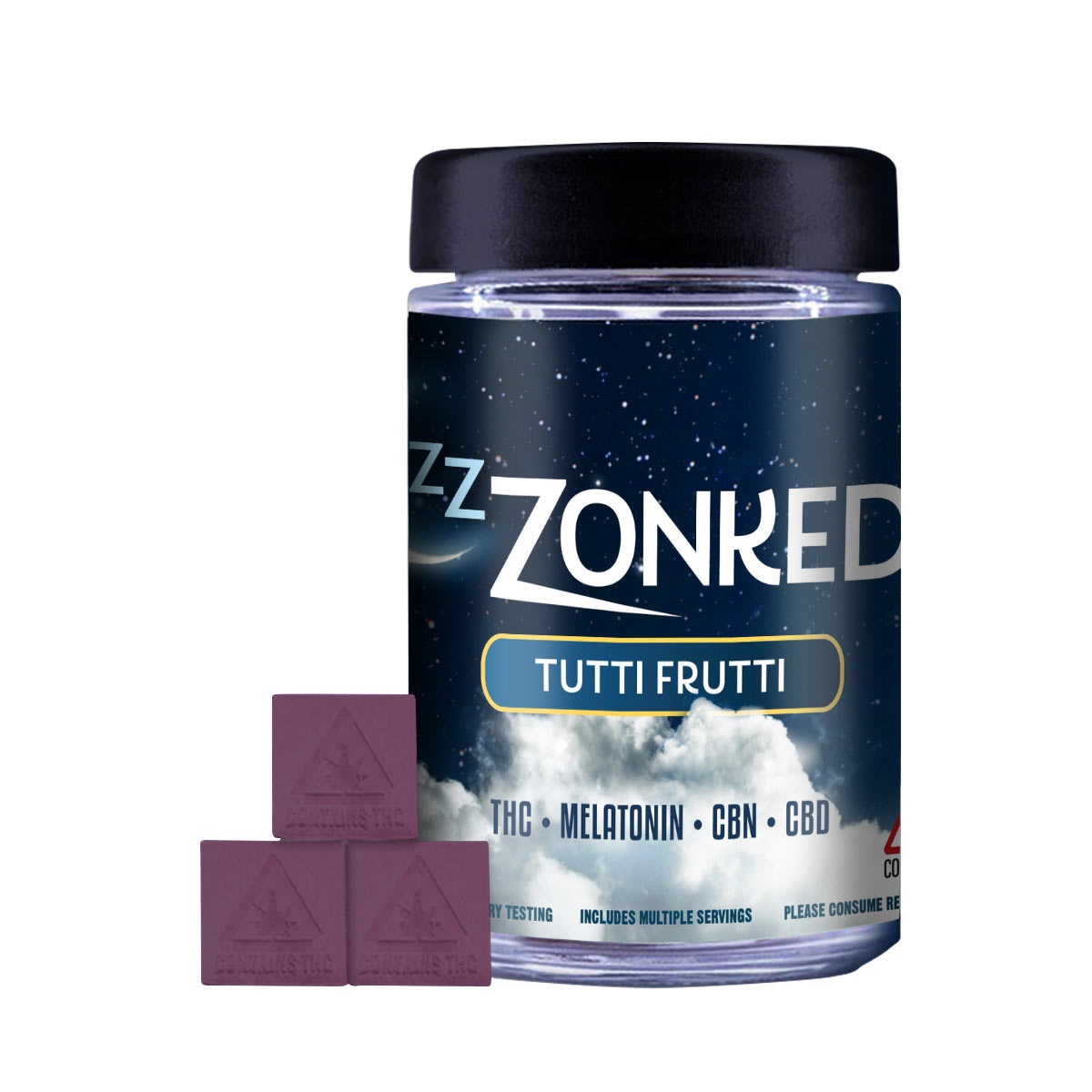 Photograph of product: Nova Farms-Zzzonked Tutti Frutti Gummies (100mg TH-oui/CBD/CBN, 60mg Melatonin)
