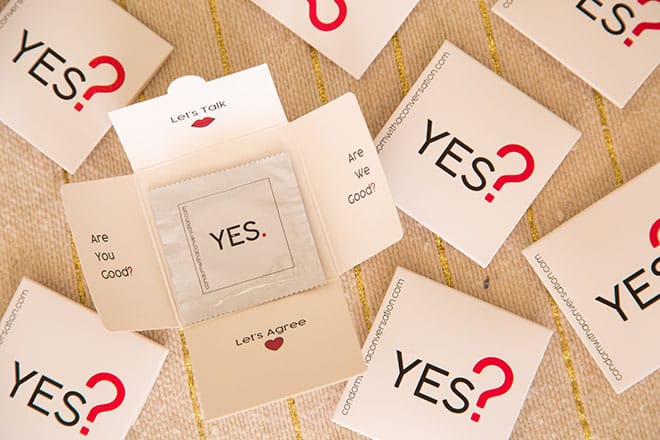 condoms with a conversation packaging