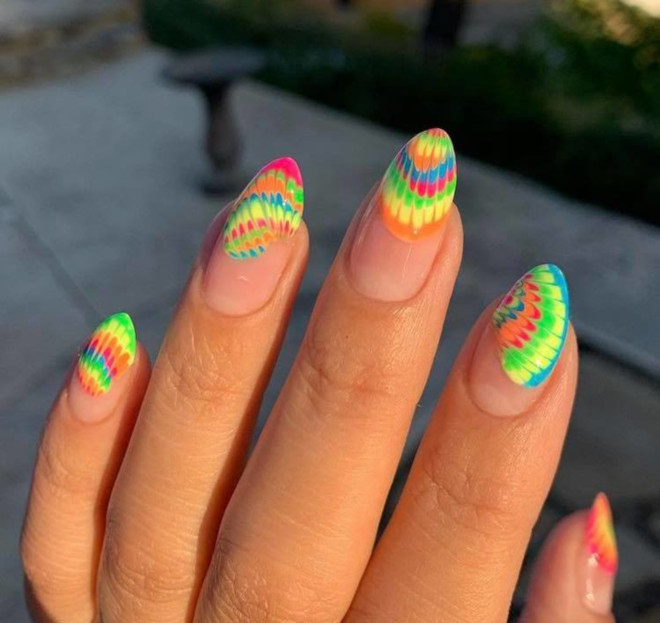 rainbow tie-dye french manicure